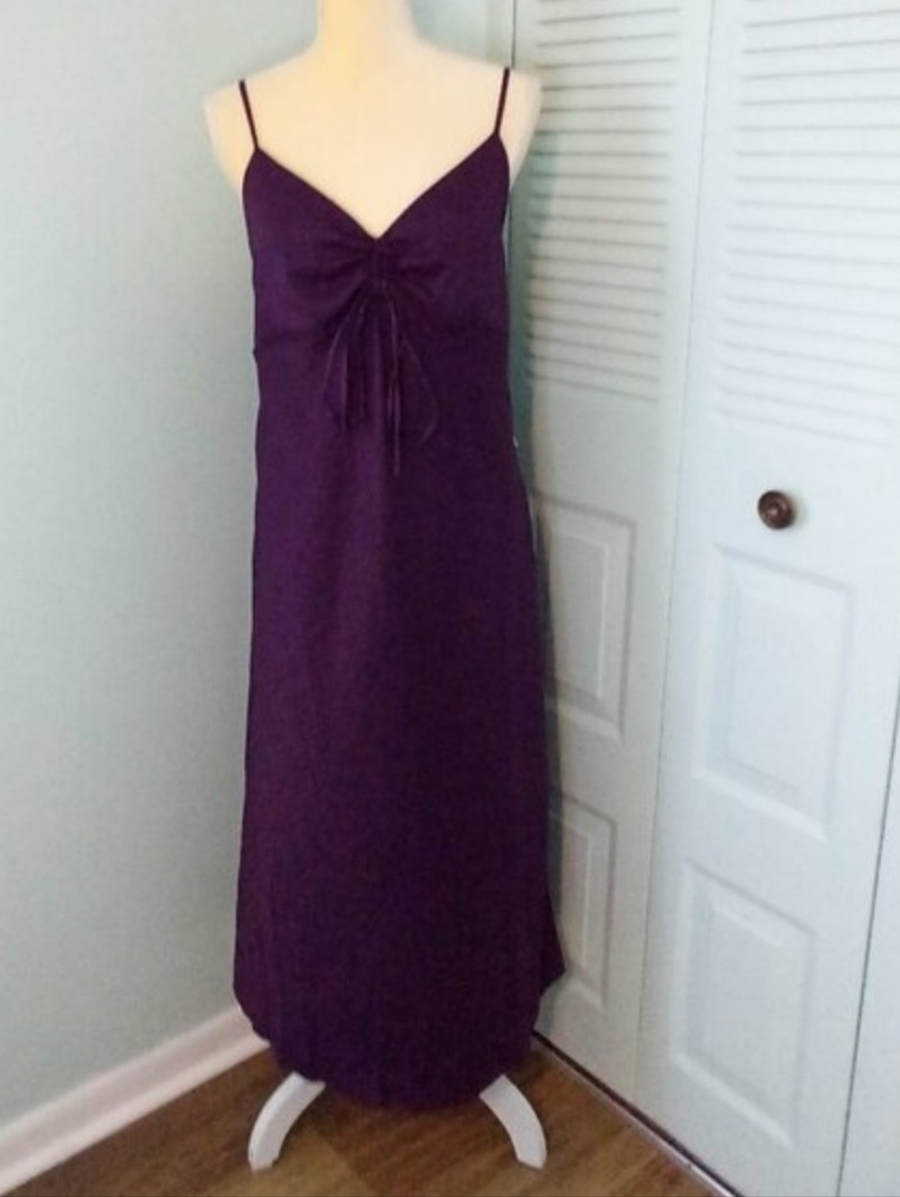 NWT EMMA & MICHELE PLUM PURPLE SLIP DRESS XL TIE CHEST SPAGHETTI STRAPS V-NECK